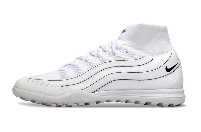 Nike White Black High-Top Knit Upper Turf Soccer Shoes 6