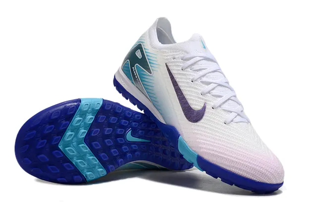 Nike White Blue Knit Upper Asymmetrical Lacing Turf Soccer Shoes 2