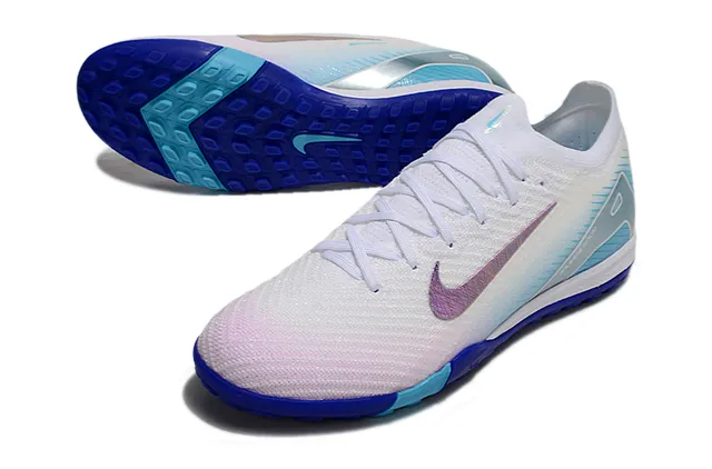 Nike White Blue Knit Upper Asymmetrical Lacing Turf Soccer Shoes 3
