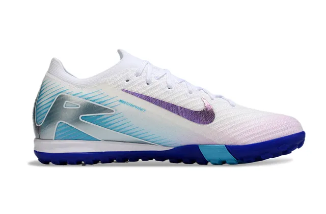 Nike White Blue Knit Upper Asymmetrical Lacing Turf Soccer Shoes 5