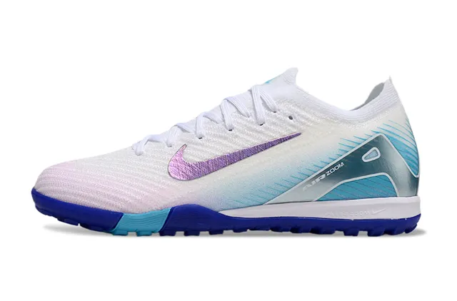 Nike White Blue Knit Upper Asymmetrical Lacing Turf Soccer Shoes 6