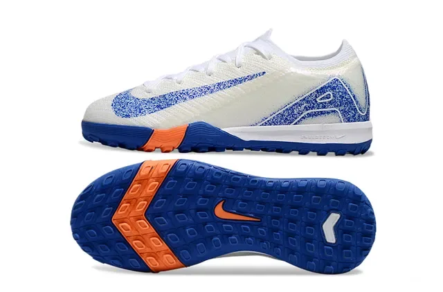 Nike أبيض أزرق Knit Upper Graphic Overlay Turf أحذية كرة القدم 6