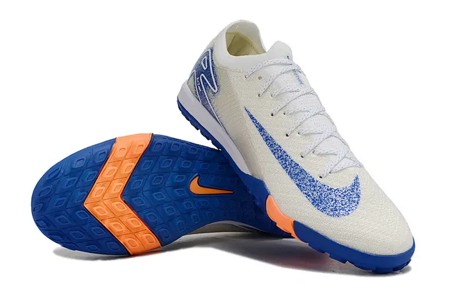 Nike White Blue Knit Upper Synthetic Overlays Turf Soccer Shoes 2