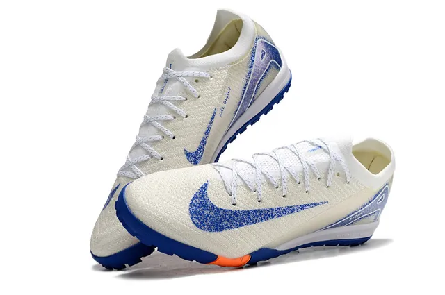 Nike White Blue Knit Upper Synthetic Overlays Turf Soccer Shoes 3