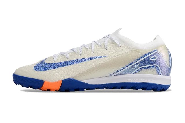 Nike White Blue Knit Upper Synthetic Overlays Turf Soccer Shoes 5