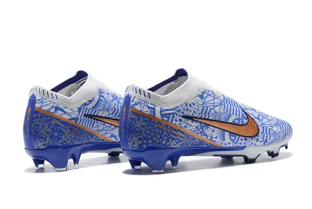 Nike White Blue Low-Cut Knit Upper Geometric Line-Art Print Firm-Ground Soccer Shoes 5