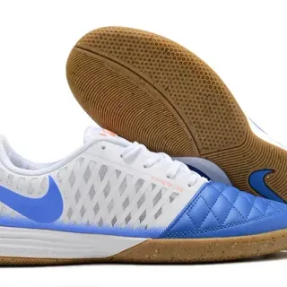Nike White Blue Quilted Toe Cap Diamond-Mesh Side Panel Indoor Soccer Shoes