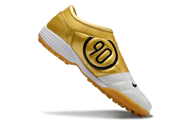 Nike White Gold Quilted Leather Upper Collar Artificial-Grass Soccer Shoes 2