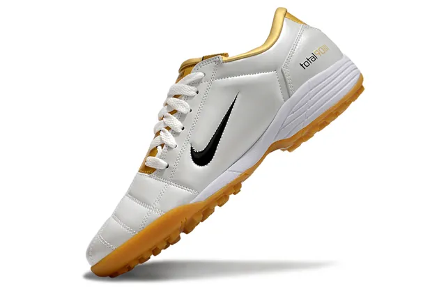 Nike White Gold Quilted Leather Upper Collar Artificial-Grass Soccer Shoes 7