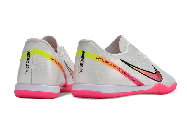 Nike Zapatos de fútbol indoor blanco y rosa low-top de upper sintético de malla 5