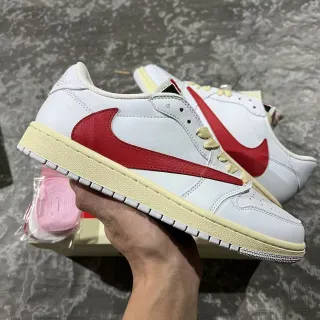 Nike أبيض أحمر منخفض جلد علوي أسلوب حياة حذاء رياضي