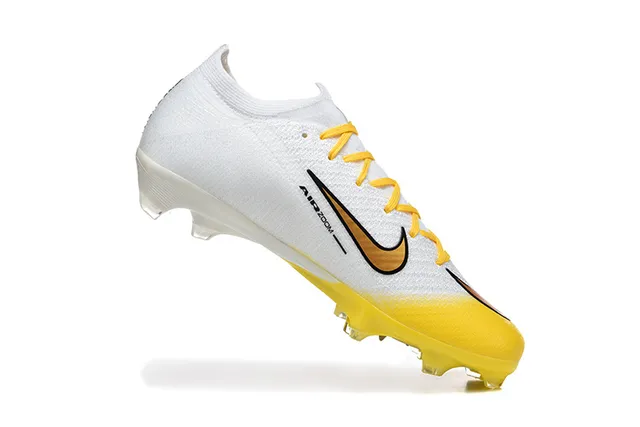 Nike सफेद पीला कम कट बुनना ऊपरी ग्रेडिएंट स्वॉश फर्म-ग्राउंड फुटबॉल जूते 3