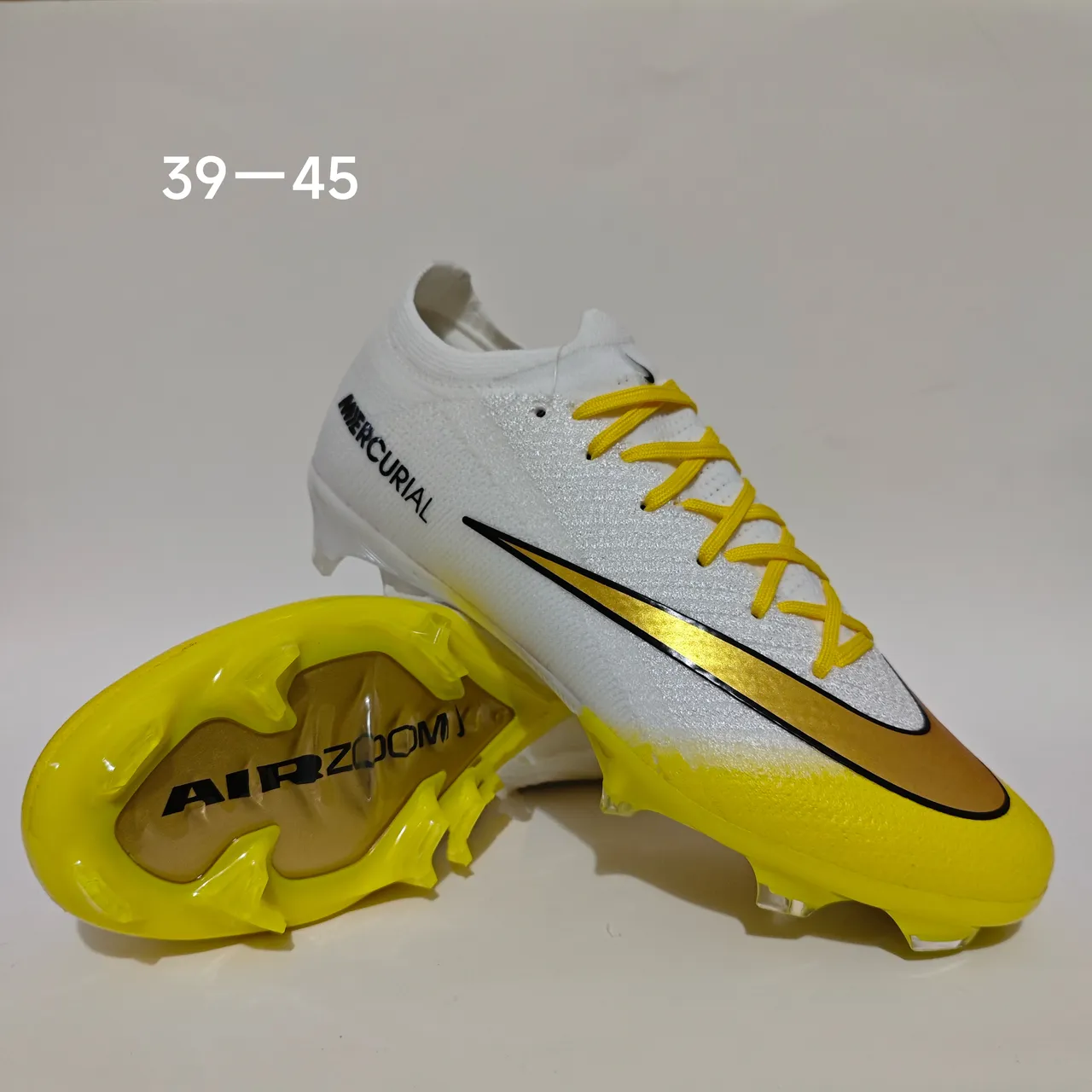 Nike सफेद पीला कम कट बुनना ऊपरी ग्रेडिएंट स्वॉश फर्म-ग्राउंड फुटबॉल जूते 11