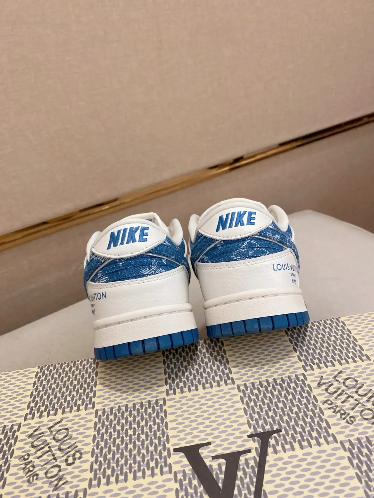 Nike x Louis Vuitton Dunk Low White and Blue Monogram Lifestyle Sneakers 8