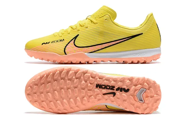 Nike पीला नारंगी लो-कट सिंथेटिक अपर रिब्ड टेक्सचर टर्फ फुटबॉल जूते 9