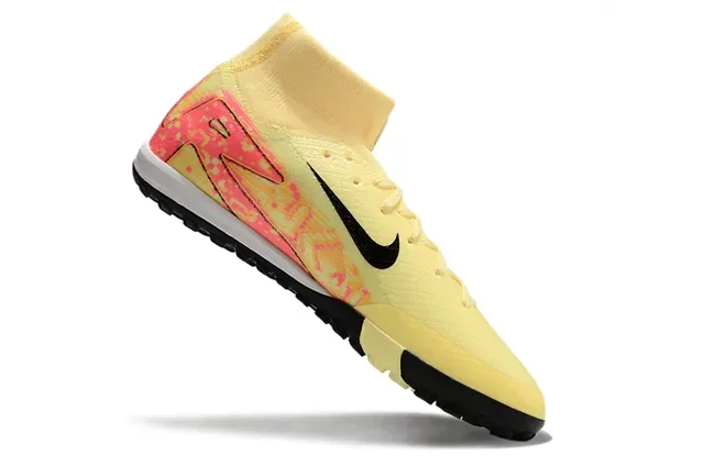 Nike أصفر وردي Flyknit ياقة جوارب عالية أحذية كرة قدم للعشب 2