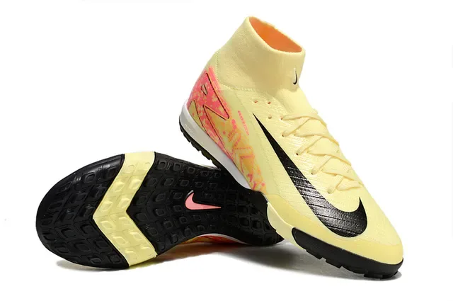 Nike أصفر وردي Flyknit ياقة جوارب عالية أحذية كرة قدم للعشب 4