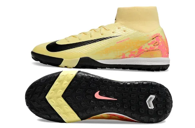 Nike أصفر وردي Flyknit ياقة جوارب عالية أحذية كرة قدم للعشب 6