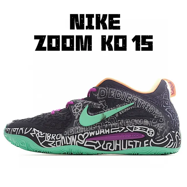Nike Zoom KO 15 أسود أخضر نعناع بنفسجي جرافيتي أحذية كرة السلة 2