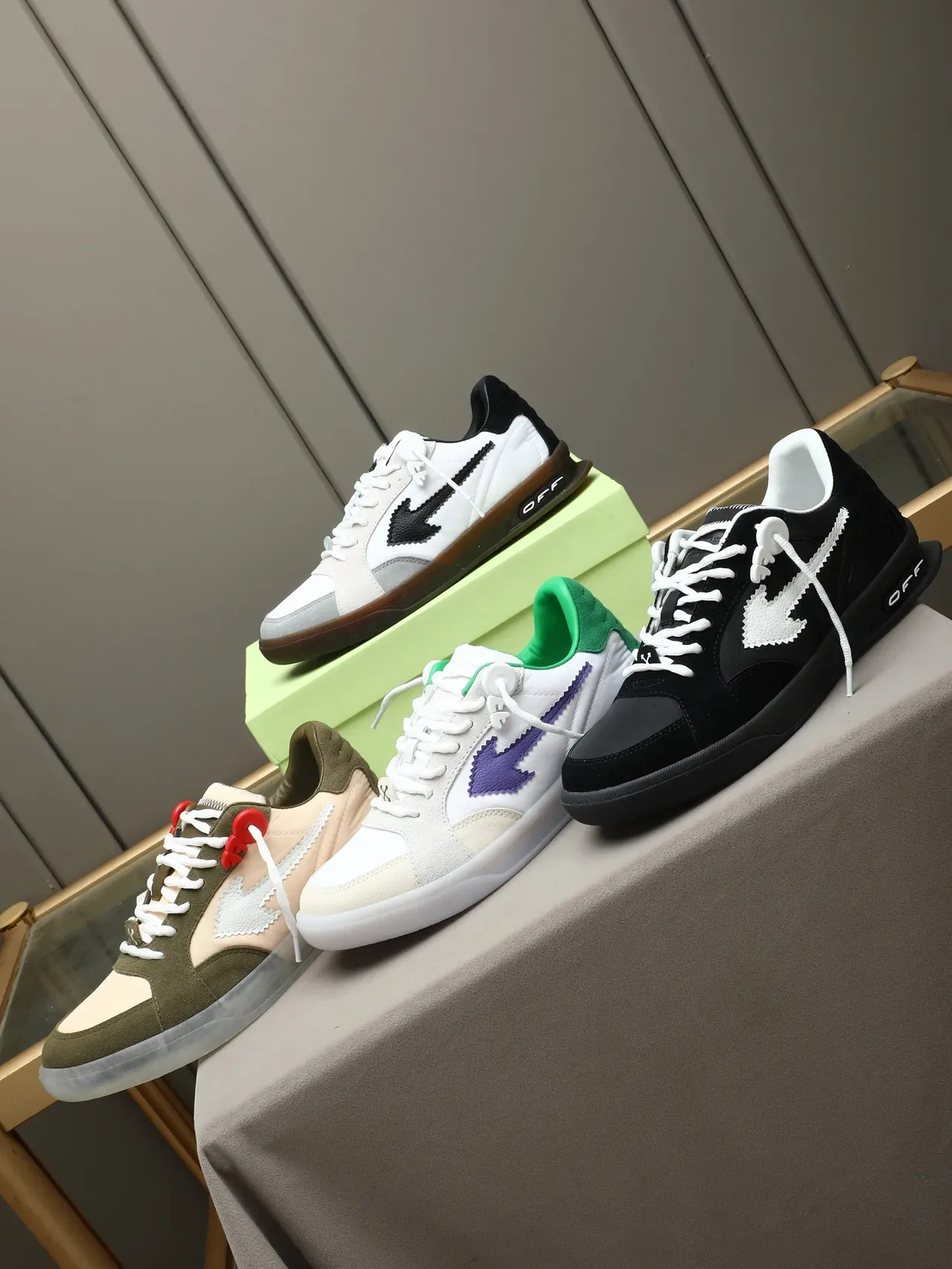 Off-White أحذية رياضية أسلوب حياة أخضر عسكري بيج بانيلز منفكة أحزمة سحاب صناعية 2