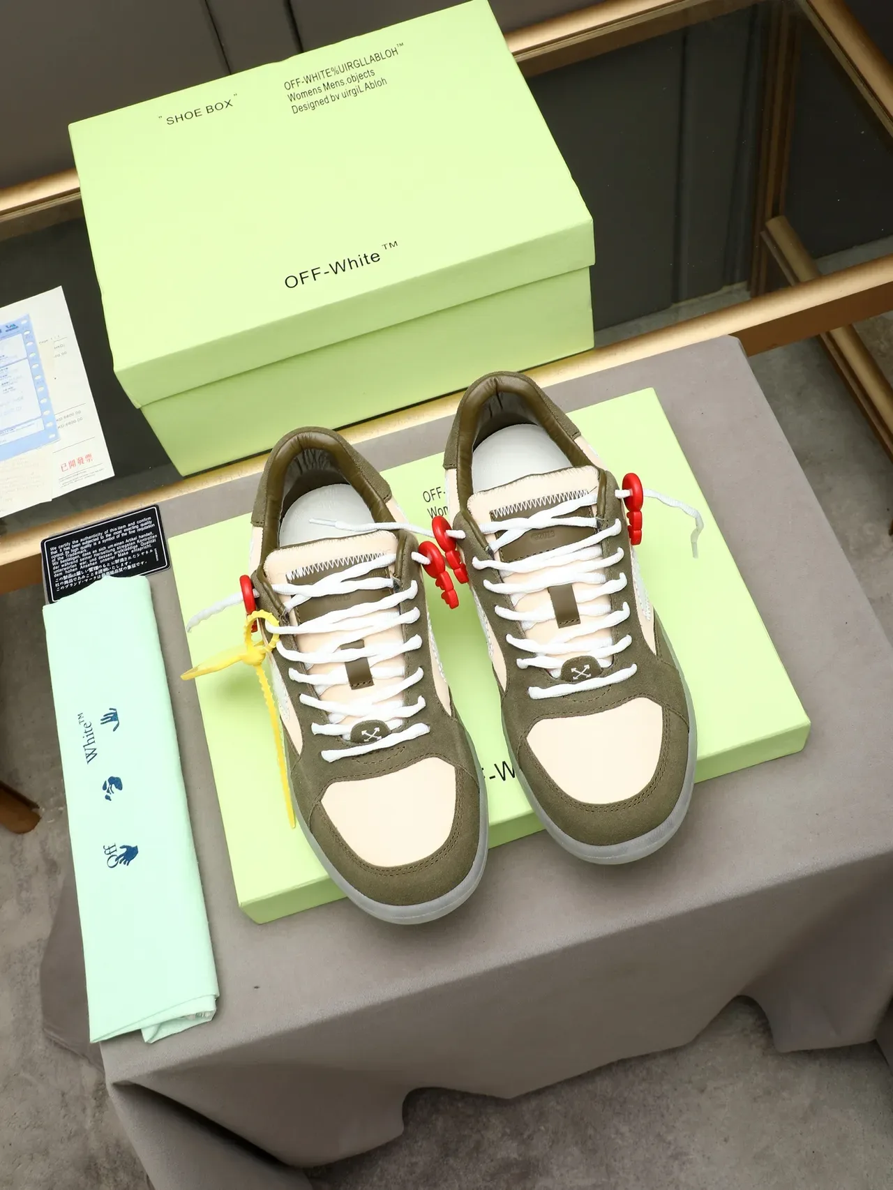 Off-White أحذية رياضية أسلوب حياة أخضر عسكري بيج بانيلز منفكة أحزمة سحاب صناعية 3