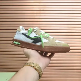 Off-White Beige Green Low-Top Mixed-Material Lifestyle Sneakers