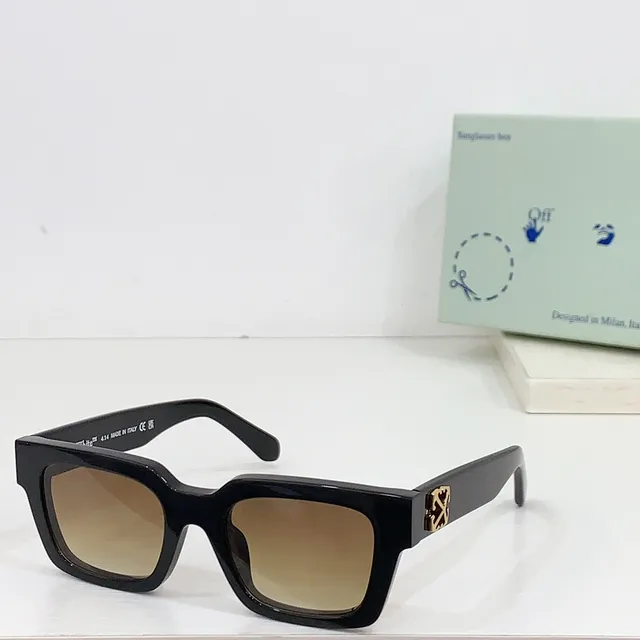 Off-White Black Gray Rectangular Frame Thick Acetate Sunglasses 3