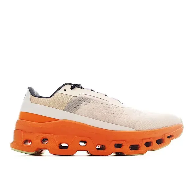 On Cloudmonster Orange and Cream Lifestyle Sneakers 8