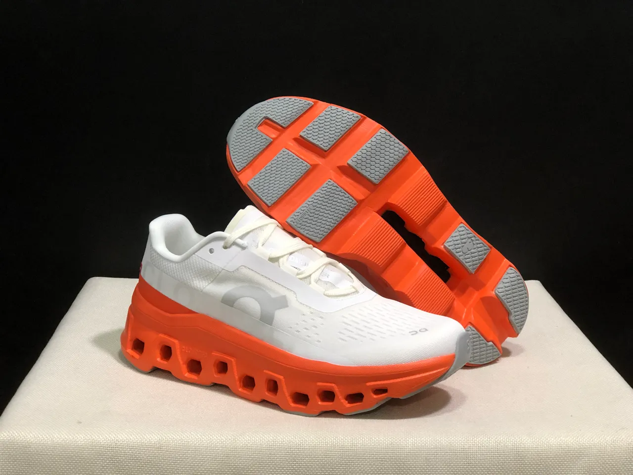 On Cloudmonster White Flame Running Shoes 5