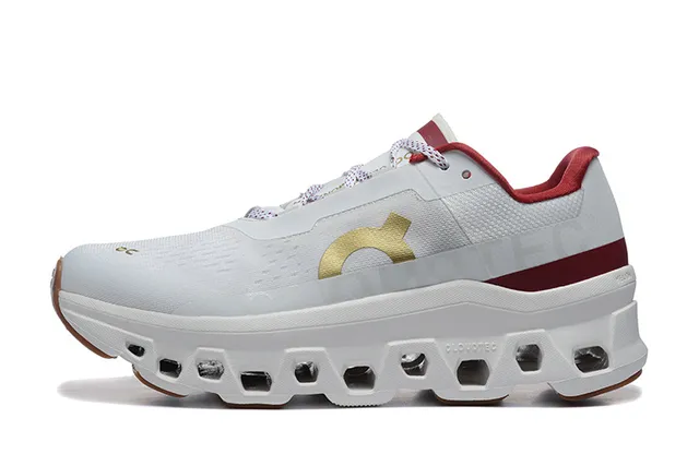 On Cloudmonster Blanc Bordeaux Doré Chaussures de course 5