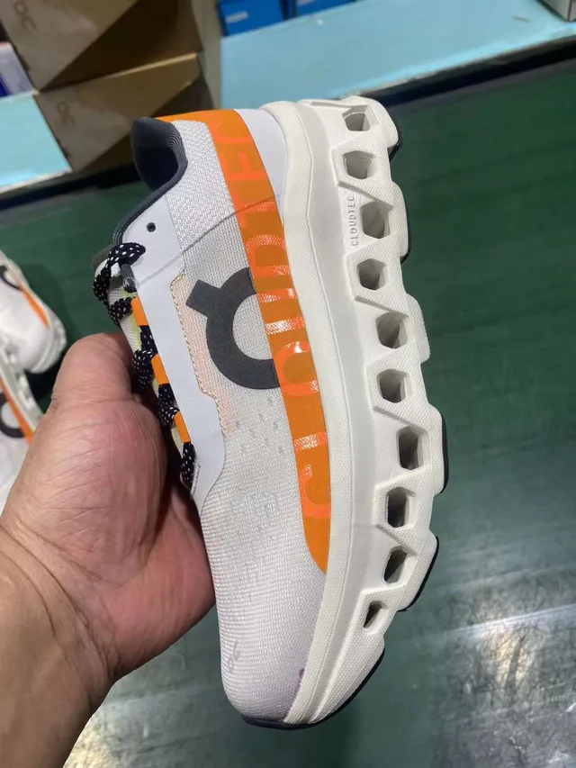 On Cloudmonster White Orange Black Running Shoes 13