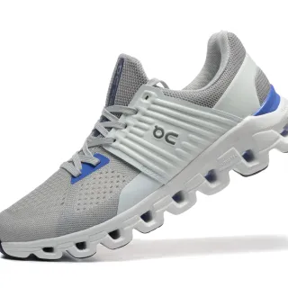 On Gray Blue Engineered Mesh Upper Integrated Lace Cage Running Shoes