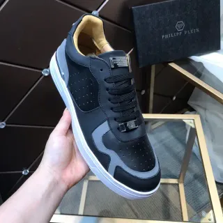 Philipp Plein Black and Gray Perforated Low-Top Lifestyle Sneakers