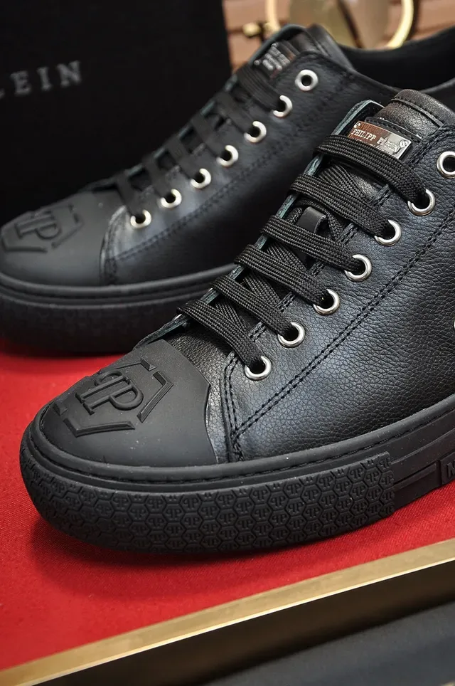 Philipp Plein Black Leather Embossed Monogram Lifestyle Sneakers 3