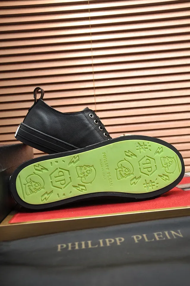 Philipp Plein Black Leather Embossed Monogram Lifestyle Sneakers 4