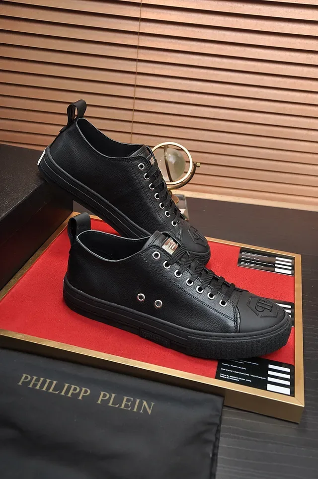 Philipp Plein Black Leather Embossed Monogram Lifestyle Sneakers 5