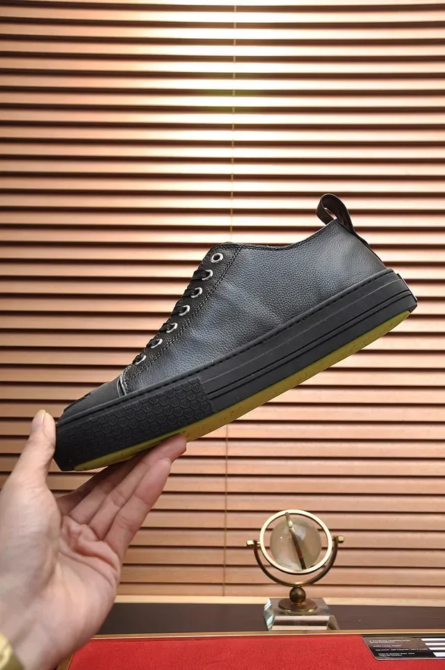 Philipp Plein Black Leather Embossed Monogram Lifestyle Sneakers 6