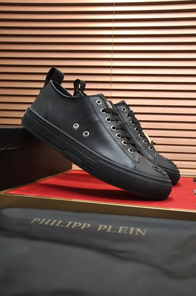 Philipp Plein Black Leather Embossed Monogram Lifestyle Sneakers 8