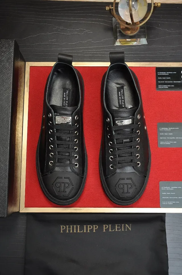 Philipp Plein Black Leather Embossed Monogram Lifestyle Sneakers 9