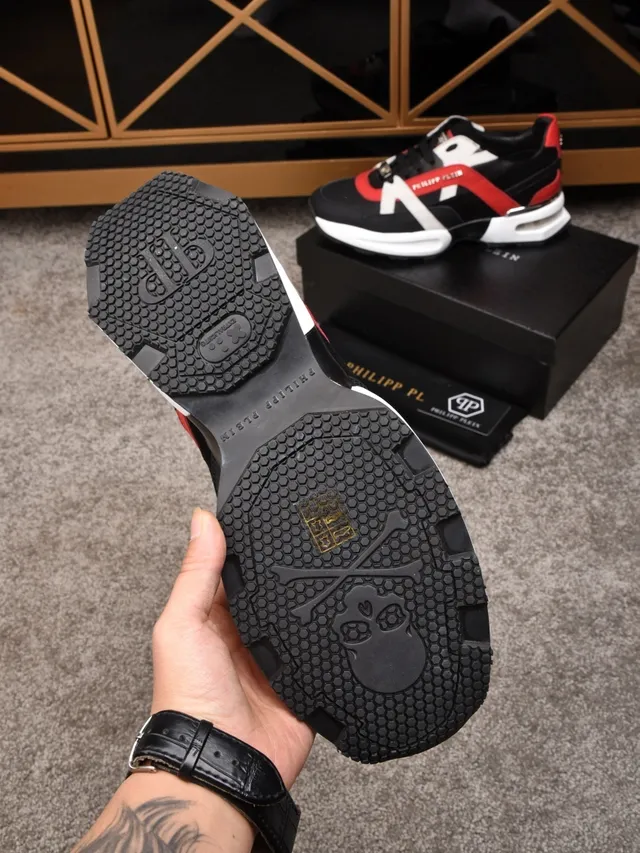 Philipp Plein Black Red Midsole Multi-Panel Construction Chunky Sneakers 3