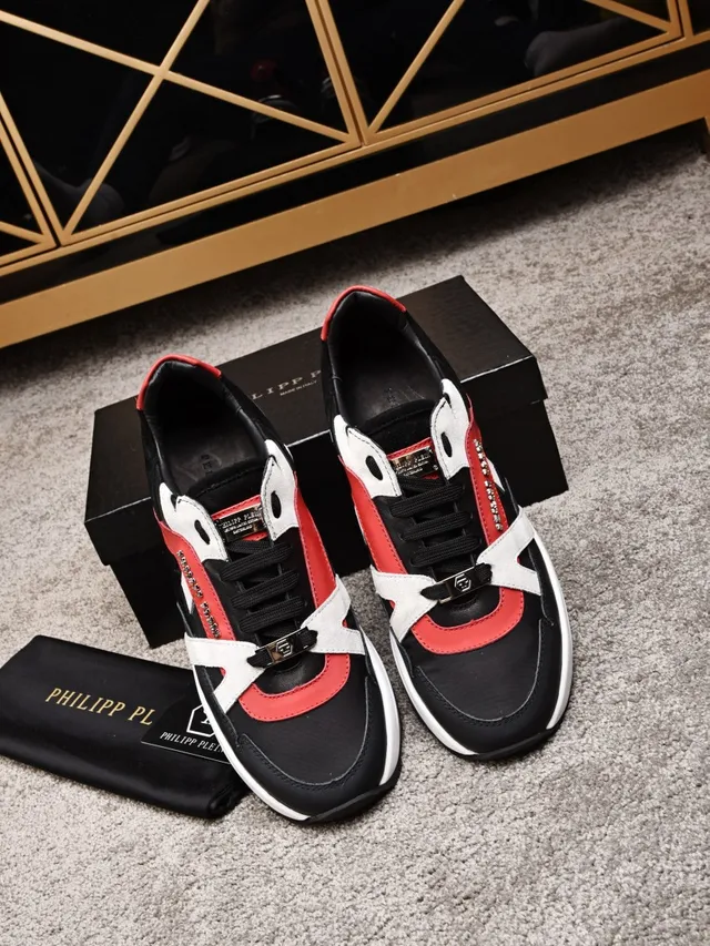 Philipp Plein Black Red Midsole Multi-Panel Construction Chunky Sneakers 4