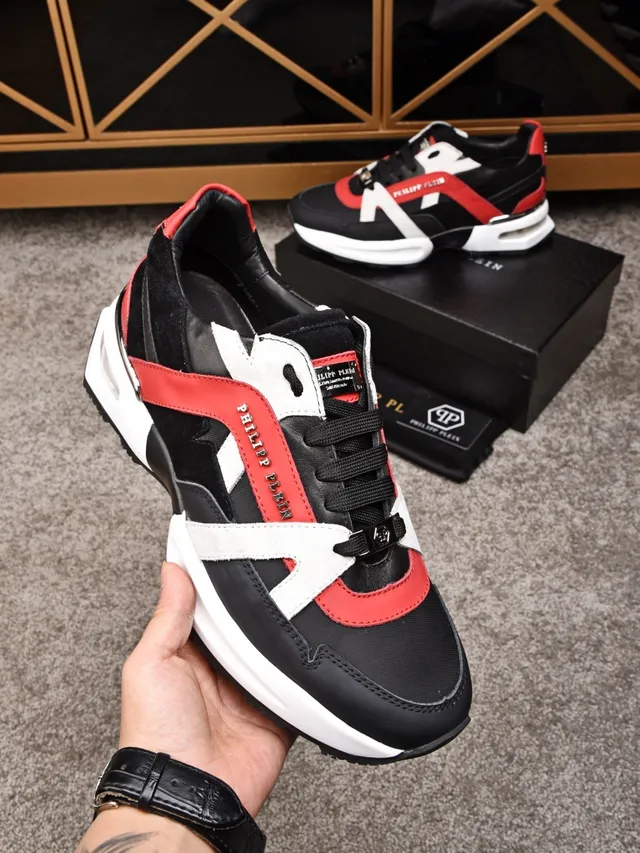 Philipp Plein Black Red Midsole Multi-Panel Construction Chunky Sneakers 5