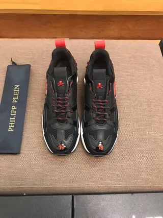 Philipp Plein काला लाल सिल्हूट जाली और सिंथेटिक ओवरले मोटे स्नीकर्स 8