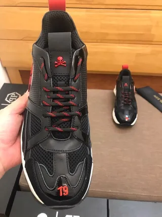 Philipp Plein काला लाल सिल्हूट जाली और सिंथेटिक ओवरले मोटे स्नीकर्स 9