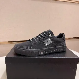 Philipp Plein Black Textured Upper Branded Lace-Up Lifestyle Sneaker