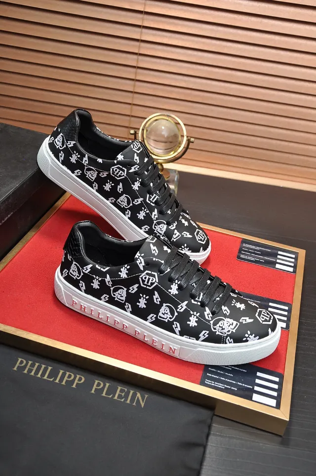 Philipp Plein Preto e Branco todo sobre impressão gráfica embossada letra de marca estilo de vida tênis 5