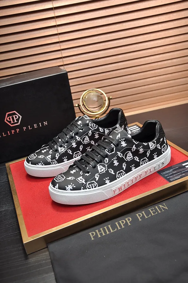 Philipp Plein Preto e Branco todo sobre impressão gráfica embossada letra de marca estilo de vida tênis 7