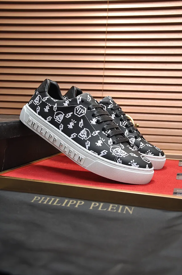 Philipp Plein Preto e Branco todo sobre impressão gráfica embossada letra de marca estilo de vida tênis 8