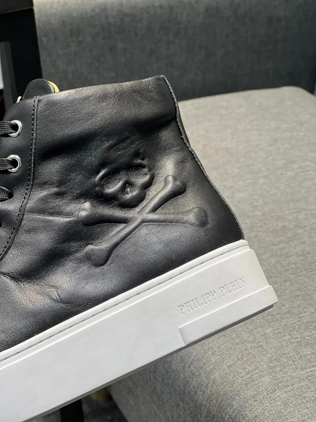 Philipp Plein काला सफेद हाई टॉप चमड़ी ऊपरी जीवनशैली स्नीकर्स 8