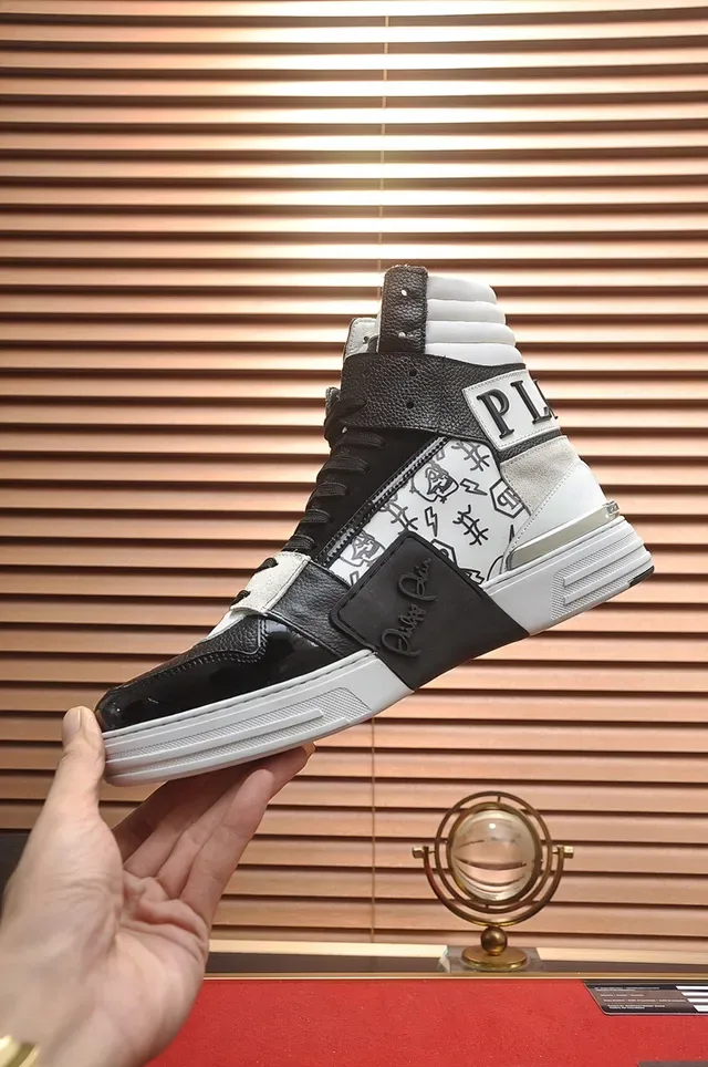 Philipp Plein Black White High-Top Mixed-Material Lifestyle Sneakers 5